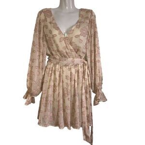 Jealous Tomato S soft floral wrap mini dress bishop sleeves coquette vibe